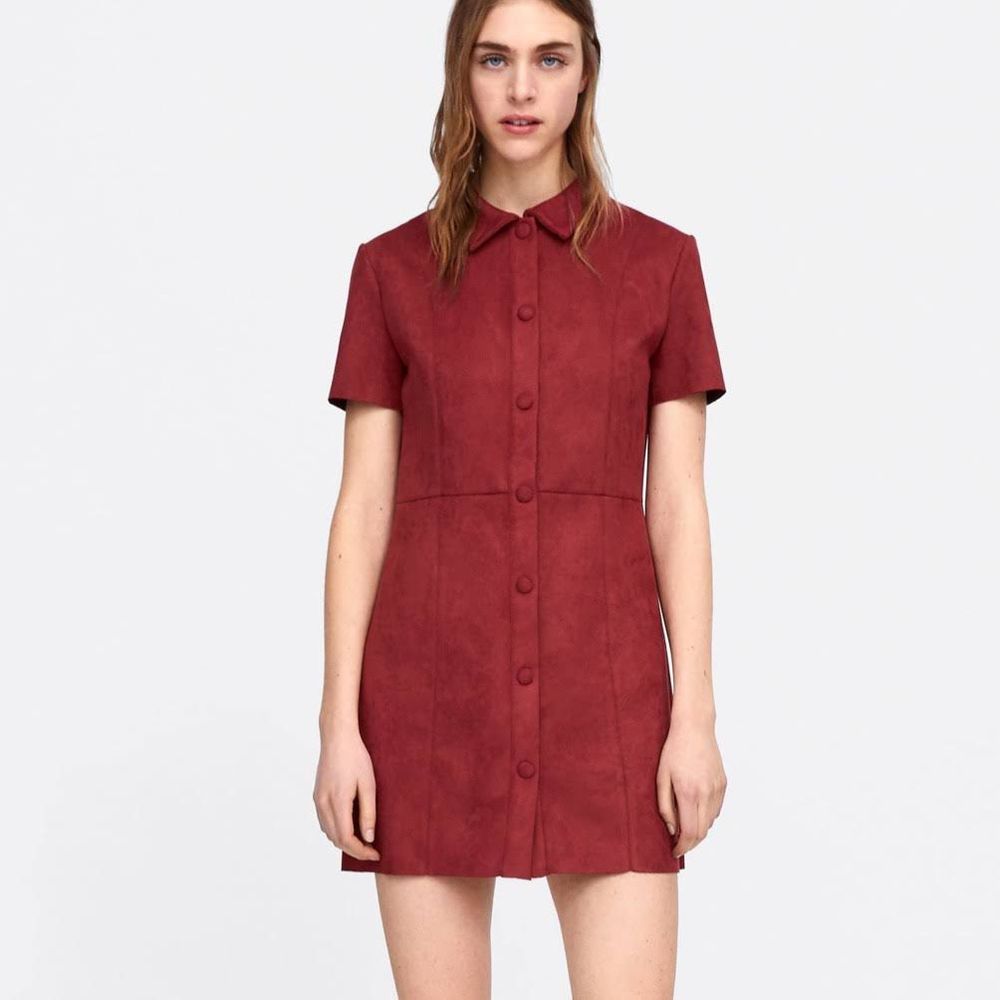 Zara Red Faux Suede Snap Button Mini Dress